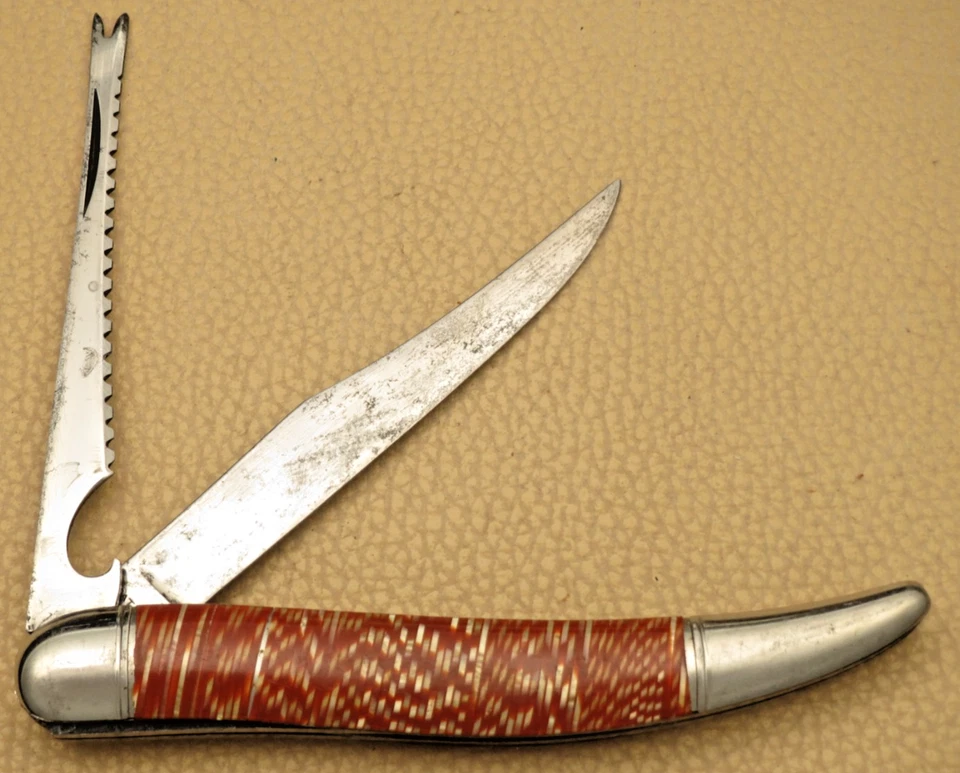 Cuchillo de pesca antiguo HAMMER BRAND de Imperial hojas de acero al carbono bonitas asas Foto 3 de 4