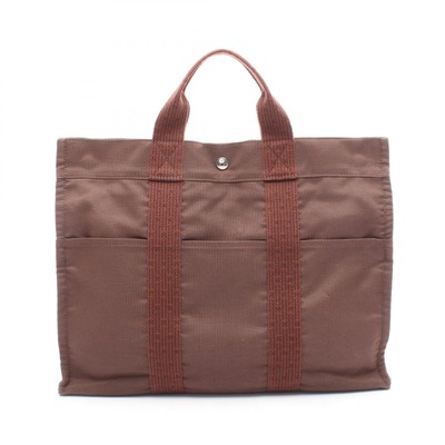 HERMES Herline MM Hand Tote Bag canvas Brown Used unisex SHW