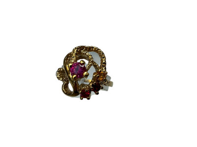 VINTAGE Octopus Style Design Ring 14k GF BAND RING Red purple SIZE 8
