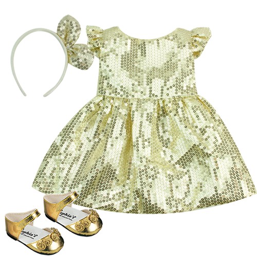 Sophia’s Sequin Dress, Headband and Shoes for 18" Dolls, Gold