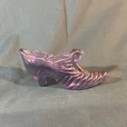 Vintage Fenton Cat Head Slipper Shoe Art Glass Iridescent Purple Swirling