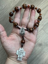 Virgin Guadalupe St Christopher Holy Family 1 Decade Rosary Wood Beads JMJ Cross