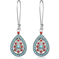 Retro Bohemian Style Hollowed Out Droplet Shaped Alloy Dangle Drop Earrings - 03