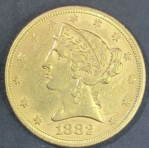1882 Liberty Head Gold Half Eagle $5 US .900 Fine Coin Under Melt Start Sigma OK
