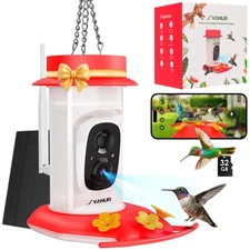 Smart Hummingbird Feeder with Camera,Solar Powered Humming Bird Feeders for O...