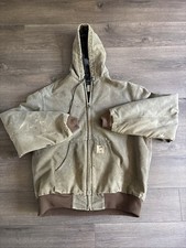 Carhartt Jacket J06 CHT XL TALL Faded Brown Canvas Hooded Active Work Vtg 90s