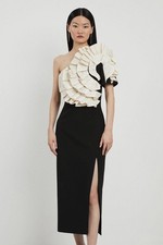 Karen Millen Bodycon Midi Dress UK14 in Black RRP £199