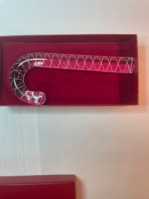 STEUBEN GLASS Christmas Ornament White Candy Cane Air Twist STEUBEN RED BOX