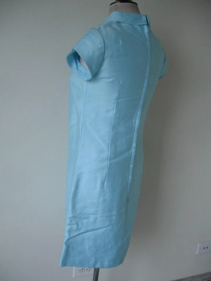 Womens S M Vtg 1960's Neusteter's Light Blue Lace Front Bow Dress Party Cocktail - Image 3 of 4