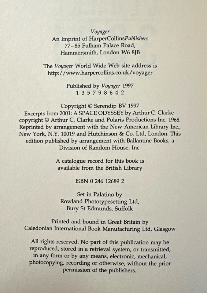 3001: The Final Odyssey by Arthur C. Clarke 1997 UK 1st/1st HB Voyager - Image 3 of 4