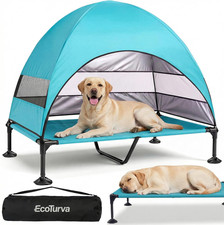 Elevated Dog Bed with Canopy - 3-Sided UV Protection Pet Tent with Wider Shade