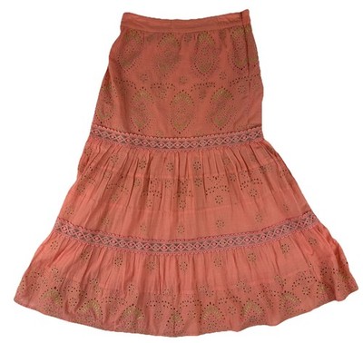 Boston Proper Skirt Womens Medium Eyelet Cotton Tiered Maxi Boho Embroidered
