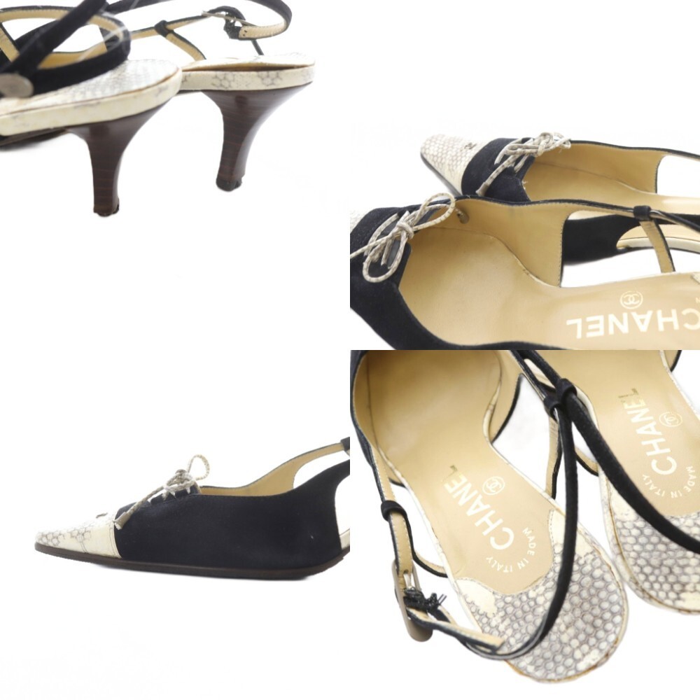 Chanel Python Sandals Strap Suede Black Beige /Sr… - image 9