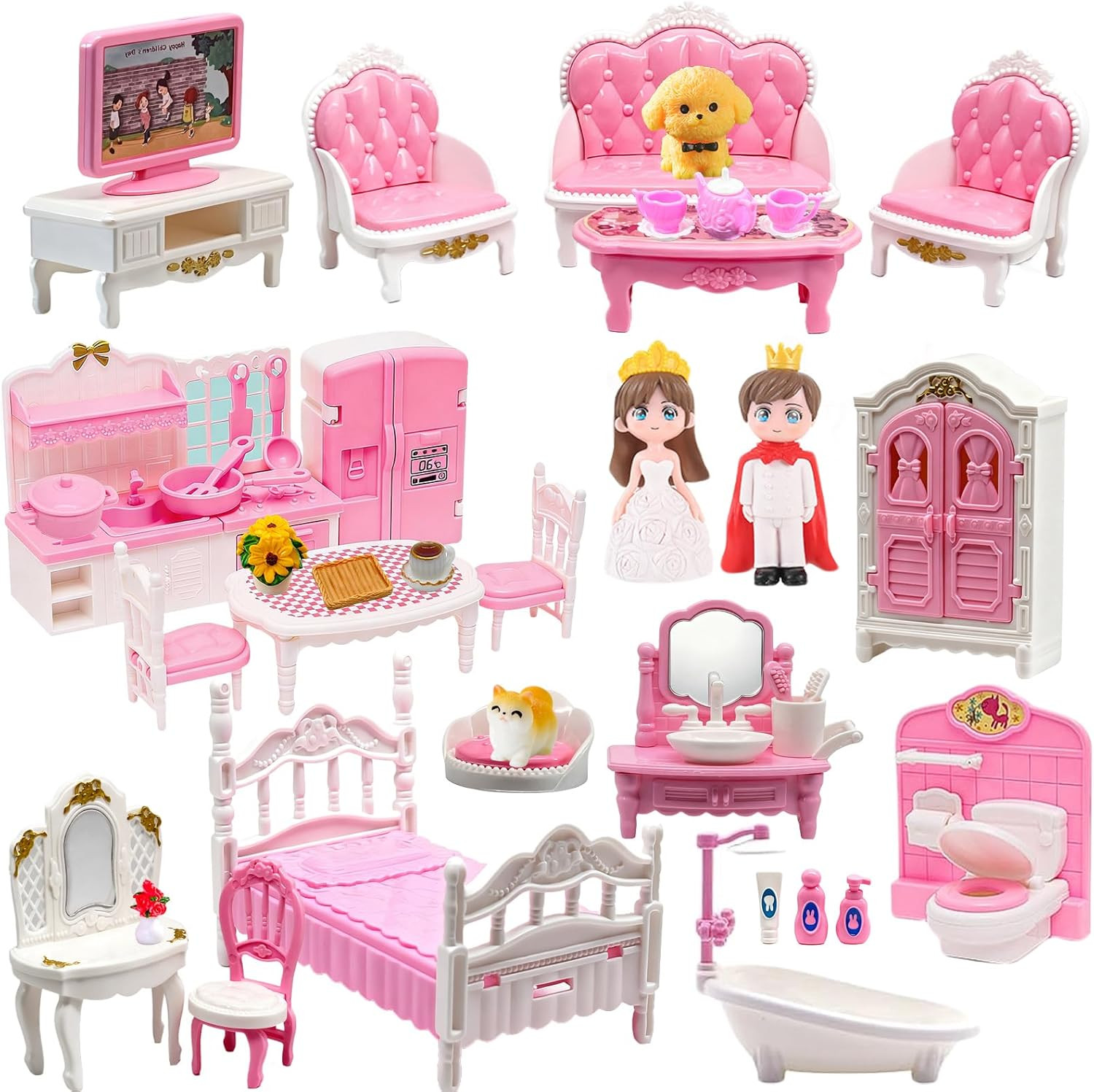 52 Pcs Dollhouse Furniture, Doll House Accessories and Furni