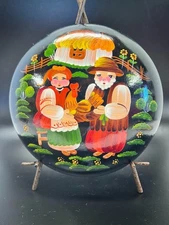 Vintage Russian Lacquer Box Folk Art Trinket Dish Jewelry Bowl farm country wood