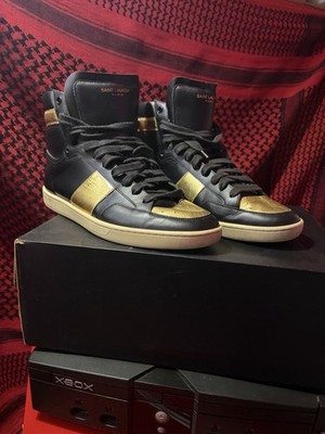 Saint Laurent Paris SLP SL/10H EU 42 US 9 Gold and Black High Top Sneakers OGBox