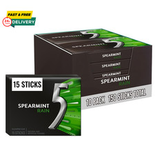 5 Gum Spearmint Rain Sugar Free Chewing Gum Bulk, 15 Stick Box Pack of 10 