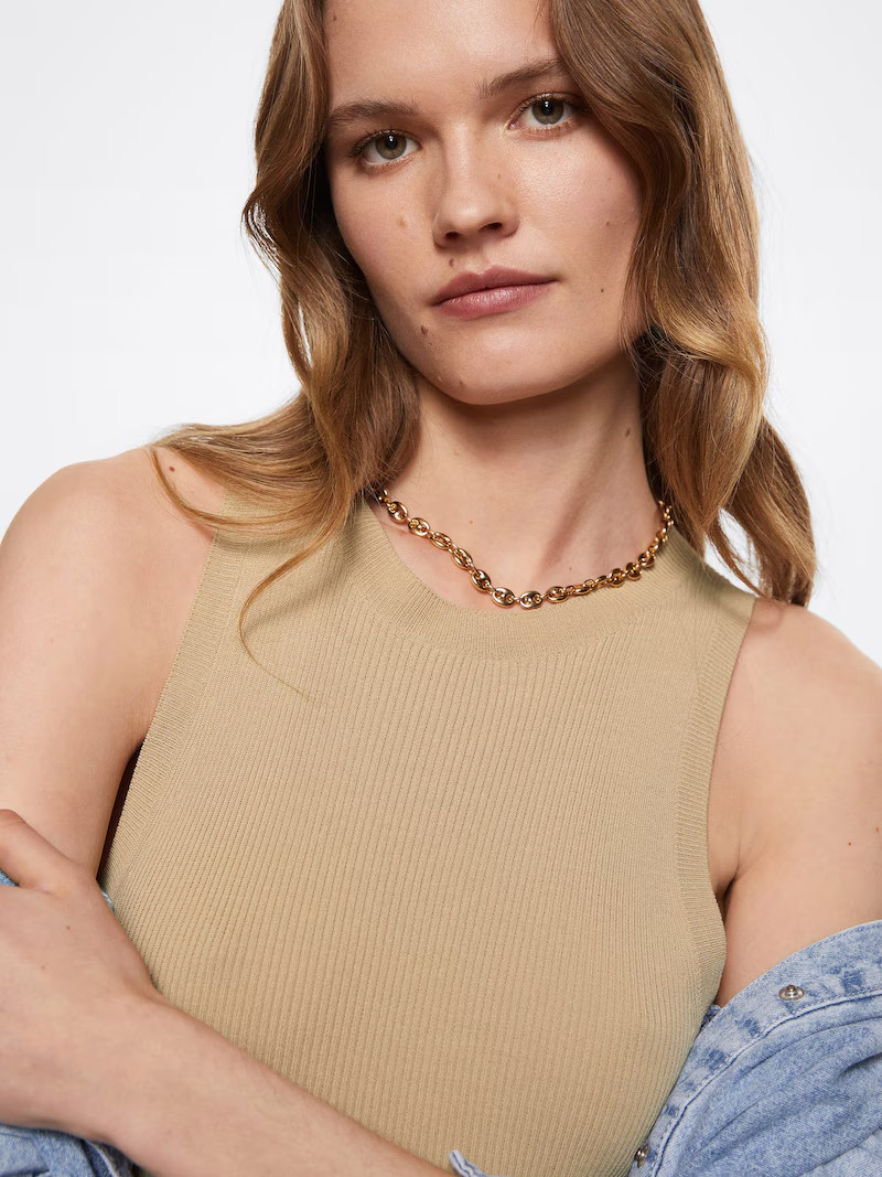 MNG MANGO WOMEN'S 207 KARL TAN ECRU  SLEEVELESS RIBBED CREW TANK TOP MEDIUM NWT thumbnail 6