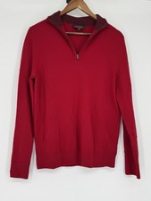EXPRESS Red 1/4 Zip 100 Extra Fine Merino Wool Collard Sweater S Holiday Party