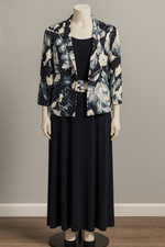 Jessica Howard Women s 2-Piece Dress Jacket Set Navy Blue Floral Size 8