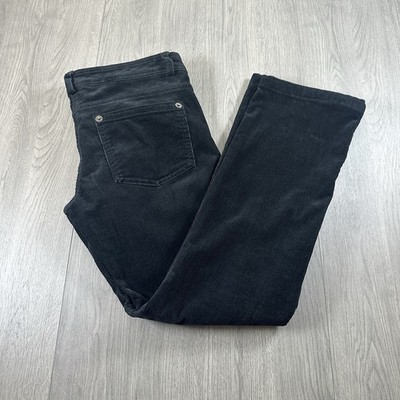 Womens Corduroy Trousers UK16 W34 L28 Regular Black Bootcut Stretch Terranova