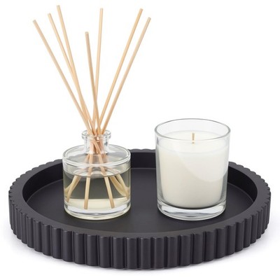 Round Concrete Decorative Tray Coffee Table 12 Inch Black Ottoman Centerpiece
