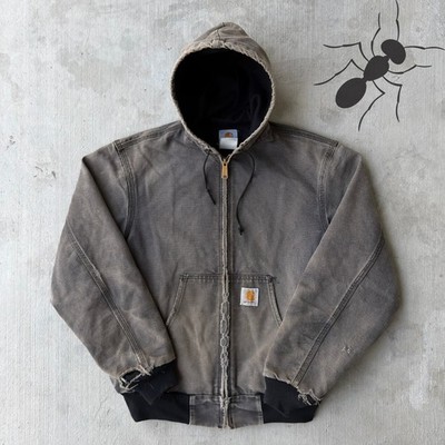 Carhartt J03 faded black hooded work wear jacket Medium