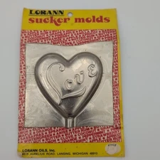 Lorann Heart Chocolate Candy Mold Suckers Valentine Tin Metal