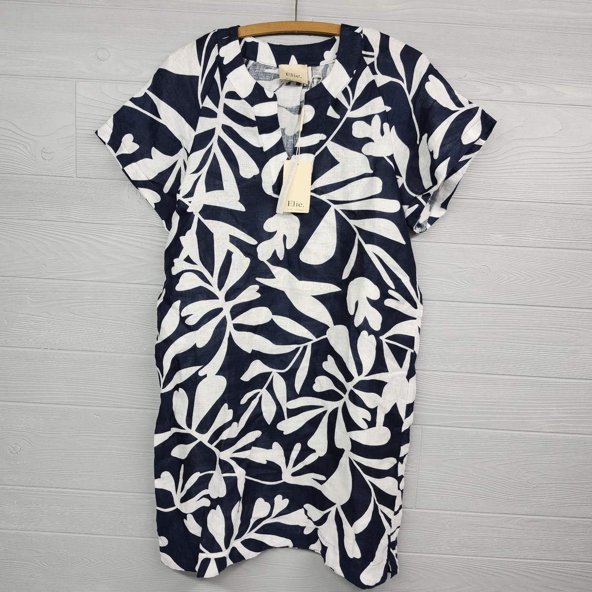 Elie Tahari Blue Floral Print 100% Linen Dress Womens Size Small NWT | eBay
