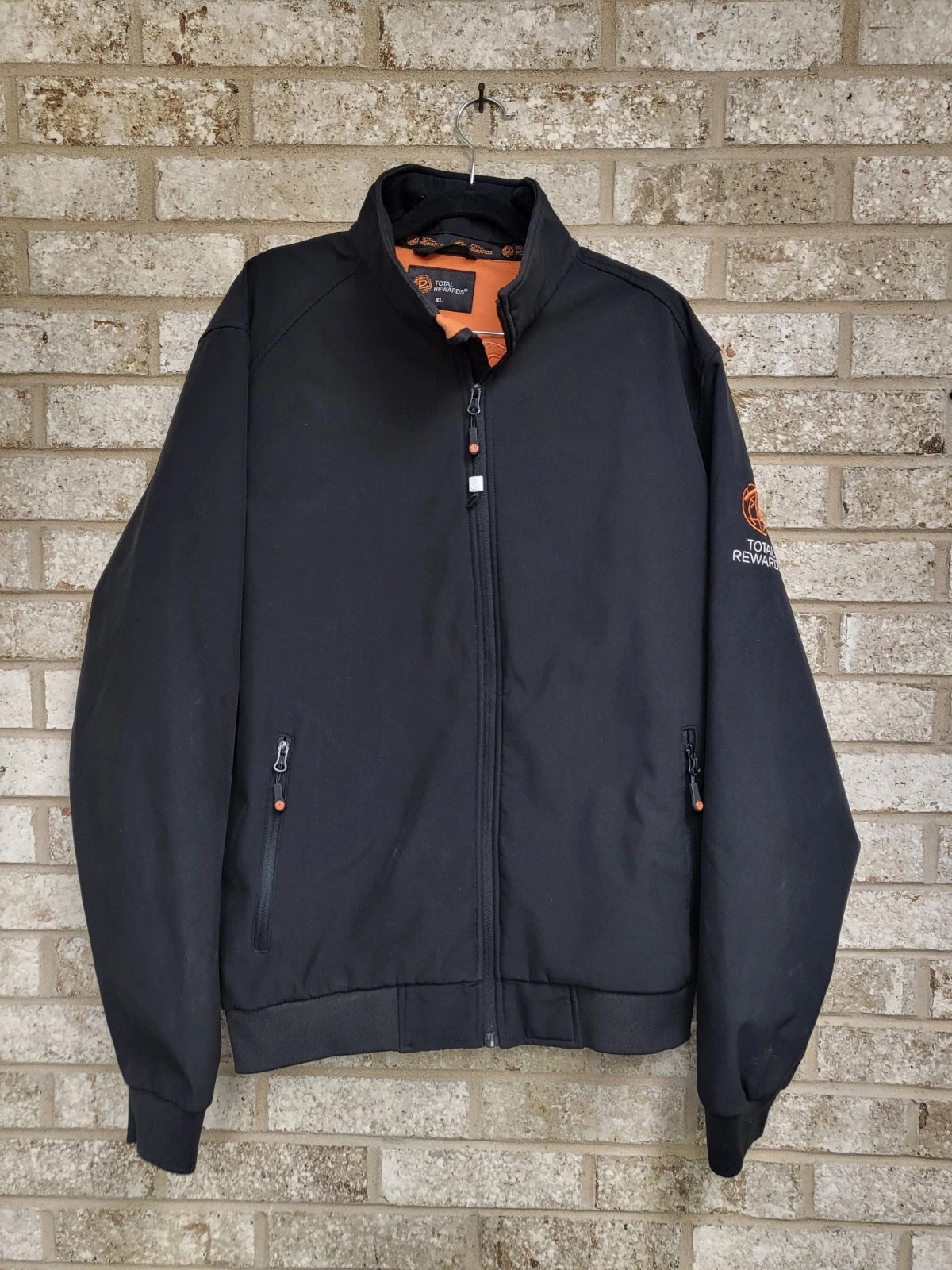 Total Rewards Softshell Jacket Black Orange Fleece Lined Full Zip Men’s XL