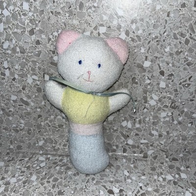 Vintage Eden Terry Cloth Kitty Cat Rattle Color Block Pastel Lovey Baby Toy 90s