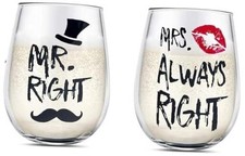 Mr and Mrs Wine Glasses Set, Couple Mug Wedding Gifts, Golden Black red