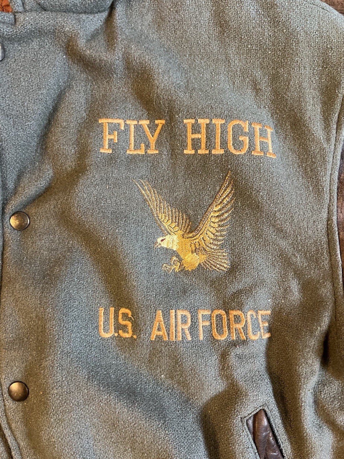 Vintage US AIR FORCE Leather Varsity Jacket Men’s L/XL Aviator Fly High USA image 5