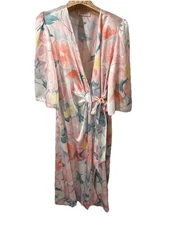VTG ROBE Floral Artsy Lounge Hostess Caftan Maxi OS M L LUCIE ANN Beverly Hills