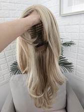 Ash Blond Dark Blond Layered Wavy Synthetic Wig Classic Cap Women