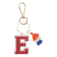 Initial Letter Keychain Cute Alphabet Letter-E Charm with Tassel Red 