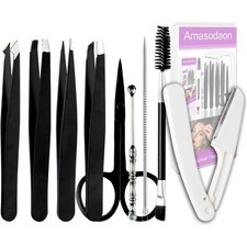 Professional Stainless Steel Tweezers Set 9 PCS High Precision Beauty Tools for