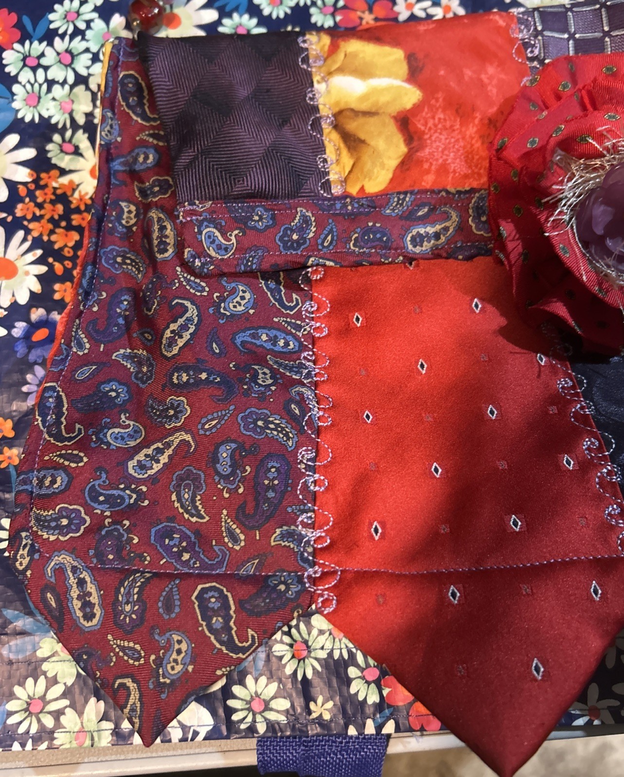 Handmade Patchwork Shoulder Bag W/ Beaded Strap (… - image 3