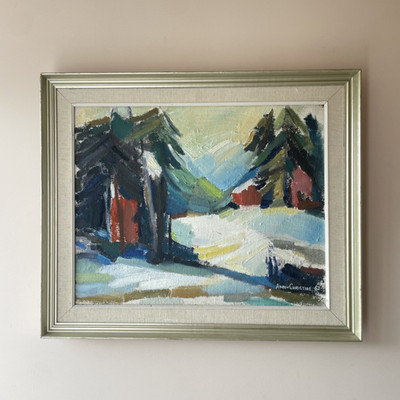 Altes schwedisches original gerahmtes Landschaftsölgemälde, impressionistische Kunst