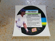 Juan Gonzalez Texas Rangers 1994 Oscar Meyer Superstar Round-Up Proof BACK