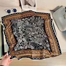 100 Silk Scarf Women Vintage Black Brown Kerchief Square Bandana Wrap 68 68cm