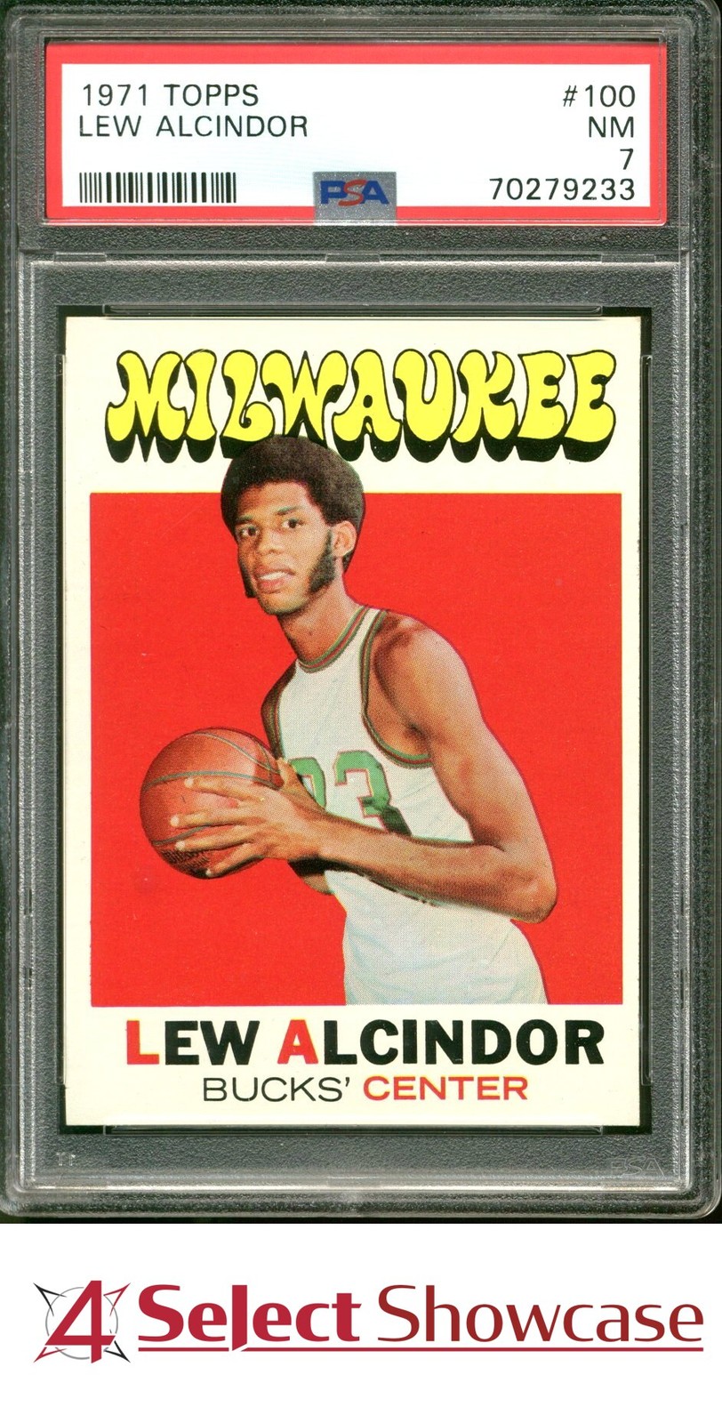 1971 TOPPS #100 LEW ALCINDOR KAREEM ABDUL-JABBAR HOF PSA 7