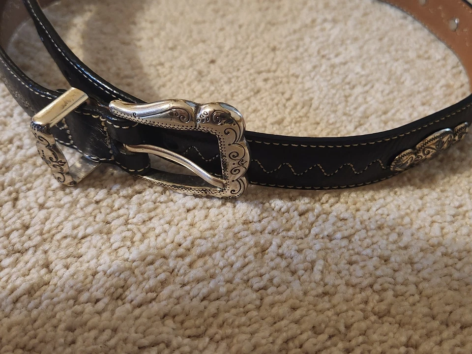 Cinturón Coldwater Creek Vintage Cuero Bordado Negro S Cadena Metal XS Foto 2 de 4