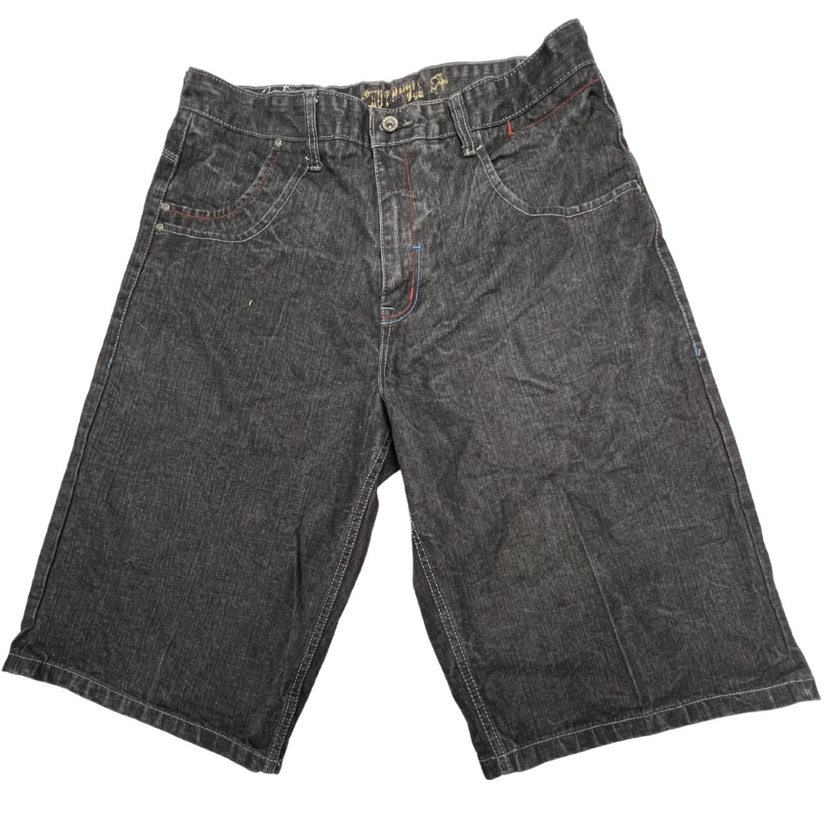 希少Southpoleジョーツ 00sW34フロントボタン欠品y2kサウスポール Southpole Denim Shorts Gray Y2K Skull Graphic Baggy Skater