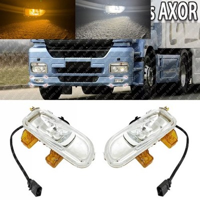 Pair LED Amber Front Fog Lamp w/White DRL For Mercedes Benz Trucks Series AXOR