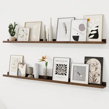 Picture Ledge Shelf, 55 inch Floating Shelves Set of 2, Wood Wall Shelves wit...