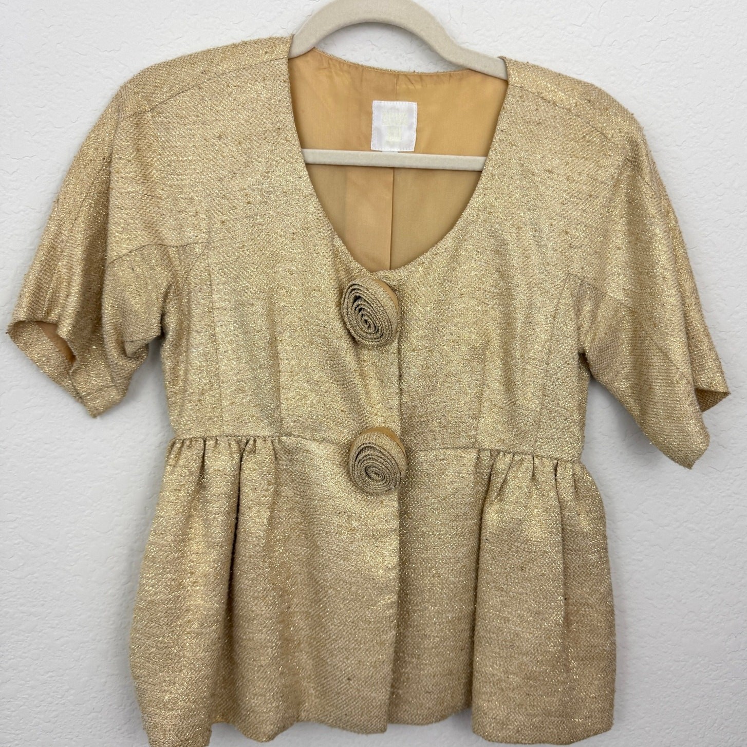 Anna Sui Womens Vintage Metallic Tweed Jacket Size 2 Silk Blend Made In USA Gold