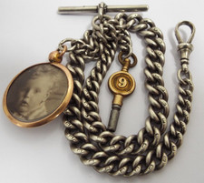 SUPERB CLEAN HEAVY ENGLISH ANTIQUE 1901 SOLID STERLING SILVER ALBERT WATCH CHAIN