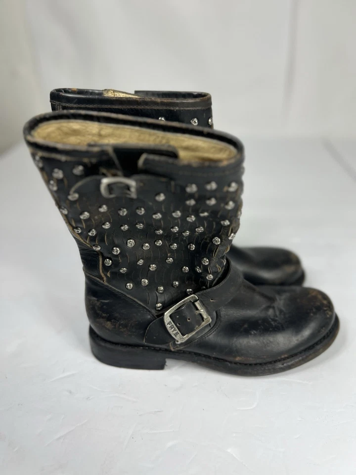 Botas femininas Frye Boots Jenna motociclista fivela couro desgastado 6B - Imagem 4 de 4