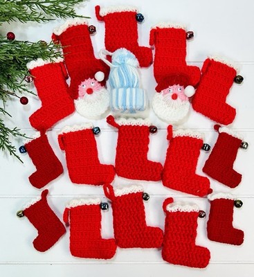 VTG Christmas Granny Core Ornaments Handcrafted Crocheted Knitted Whimsy Decor